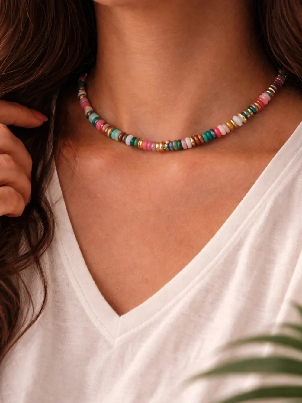 Kissyan Natural Gemstone Heishi Choker Necklace Colorful Boho NIB Gift